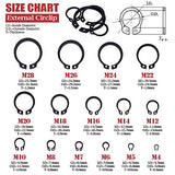 💢 Hilitchi 150-Pcs Alloy Steel External Circlip Snap Retaining Clip Ring Assortment Kit - Size: 4mm to 28mm