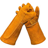 ▶ Guantes de soldador resistentes al calor y al fuego, guantes de trabajo de seguridad de cuero de 14 pulgadas para barbacoa, horno, soldador Tig, jardín y manipulación de animales