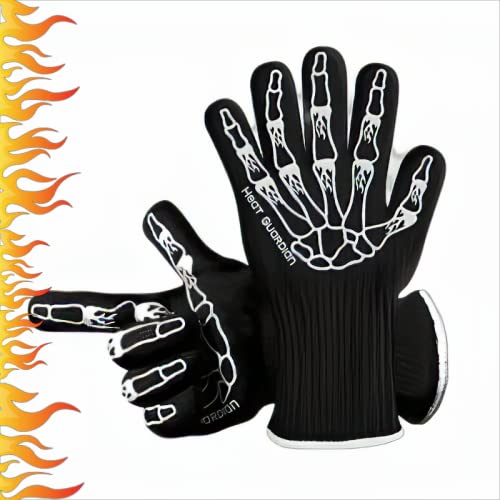 ▶ Guantes ignífugos Guantes de parrilla para barbacoa extremadamente resistentes al calor, guantes de silicona para horno ignífugos para hornear ahumadores, guantes de cocina con aislamiento térmico, 1 par