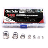 ▶ Hilitchi 140-pcs M3 M4 M5 M6 M8 M10 M12 Acorn Dome Cap Head Kit Surtido de tuercas hexagonales de acero inoxidable 304