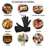 ▶ Guantes ignífugos  Barbacoa, Guantes Asador de Parrilla para Horno 1472 ℉de Silicona Guantes Cocina Aislamiento Térmico Resistente a Altas Temperaturas Antideslizantes para Cocción, Horneado, Soldadura, Corte, 13 Pulgadas (Negro)