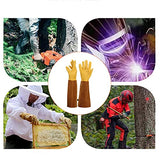 ▶ Guantes de jardinería, guantelete de protección larga para mujeres y hombres, guantes largos de cuero vacuno gruesos duraderos, poda de cactus rosa y arbustos espinosos (dorado, grande)