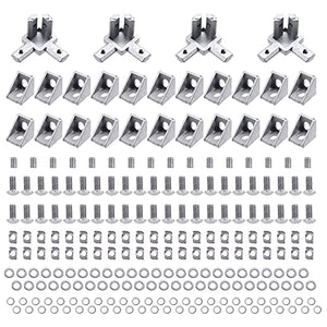 Hilitchi Juego de 230 conectores de perfil de aluminio que incluye soporte de esquina, soporte de esquina de extremo de 3 vías, tuerca de ranura en T, tornillo de tornillo de botón con brida para perfil de extrusión de aluminio de la serie 2020
