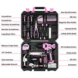 DEKOPRO - Juego de herramientas con taladro inalámbrico rosa de 8 V, kit de herramientas para el hogar con taladro, kits de herramientas de mano para mujer, 126 piezas (DKMT126)