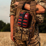 [2021 Upgrade] Trauma First Aid Kit with Survival Gear Outdoor Tactical Gear Set Military Grade Molle System for Camper Travel Hunting Hiking and Adventures?RED?