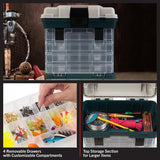 ▶  Caja de herramientas portátil, organizador de piezas pequeñas con cajones y compartimentos personalizables para hardware, aparejos de pesca, abalorio o manualidades (gris)