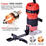 Herramienta Carpintería compacta de madera para fresar palmeras de mano recortadora de bordes de carpintería, herramienta de corte de palmming 30000R/min 800W 110V con 12 brocas de enrutador de 1/4"