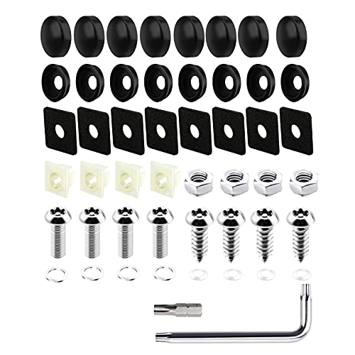Juego de Tornillos para Placa de Matrícula, Sujetadores de Seguridad con Tornillos M6 para Placa de Matrícula Surtido Fijo de Acero Inoxidable Antirrobo Tornillos Tapas Negras