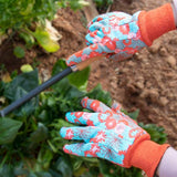 ▶HANDLANDY Guantes de jardín de algodón para mujer, 4 pares de guantes de jardinería suaves con puntos de PVC, guantes de trabajo florales para patio (L, naranja)