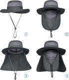 NDOOL 2 Unidades Sombrero para el Sol Protector Gorro Pescador Anti UV UPF50+, 2 Gorra Pesca Solar ala Ancha Transpirable Multiusos con Velo y Mosquitera Protección Cuello Al Aire Libre