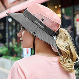 Sombreros de Sol para Mujeres, Mujer Agujero de Cola de Caballo Sombrero Cubo ala Ancha Algodón Sombreros Sol de Verano ala Ancha Protección Solar UV Gorra Ajustable Pesca en la Playa Sombrero