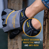 ▶ Guantes de agarre  de trabajo utilitario para hombres y mujeres, guantes de trabajo de cuero sintético con agarre de silicona, transpirables, guantes mecánicos con pantalla táctil (grande, gris)