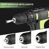 ▶ Taladro Inalambrico, 21V de Doble Velocidad, Ajuste de par 18+1, Equipado con un Conjunto de Accesorios como Taladro Transversal, Taladro Helicoidal y Taladro de Ranura, para Atornillar y Taladrar