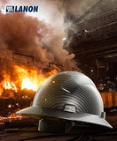 ▶ Casco duro de ala completa, aprobado por OSHA, diseño gris carbón premium, casco de seguridad FRP con suspensión de trinquete ajustable de 4 puntos, clase C
