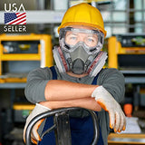 ▶ Máscara respiradora para pintura en aerosol, carpintería, soldadura, polvo y seguridad general con gafas de ojos transparentes, 10 filtros de repuesto, media cubierta con gafas de seguridad