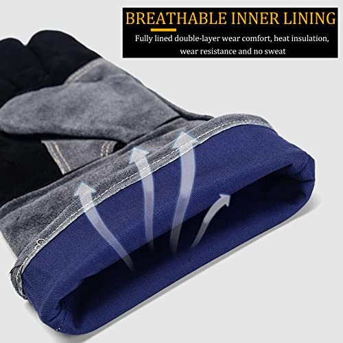 ▶ Guantes de soldador (40,6 cm, 500 °C, guantes de cocina, guantes resistentes al calor, guantes de manipulación de animales, guantes de Kevlar, para chimenea, fogata, barbacoa, manga larga, color negro y gris