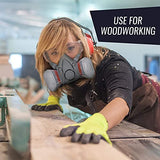 ▶ Máscara respiradora para pintura en aerosol, carpintería, soldadura, polvo y seguridad general con gafas de ojos transparentes, 10 filtros de repuesto, media cubierta con gafas de seguridad