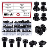 💢  Hilitchi Juego surtido de 81 tuercas de jaula de montaje en rack negro M5 M6, tuercas de jaula de montaje en rack, tornillos y arandelas, tornillos de estante con arandelas,