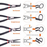 ▶ Juego de 8 alicates de anillo a presión de 7 pulgadas de alta resistencia, juego de herramientas de gancho interno externo de alicates de mandíbula recta doblada para retención de anillos automotrices