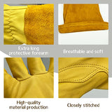 ▶ Guantes de jardinería, guantes largos de jardinería, guantes de jardín de trabajo de cuero, guantes de jardín para mujeres, guantes de jardinería para hombres, guantes de trabajo de cuero vacuno grueso y duradero. (Grande, amarillo)