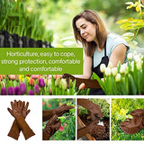 ▶ Guantes de jardinería de cuero profesionales para mujeres y hombres, guantes de trabajo de jardín rosa con protección del antebrazo