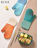 ▶ Guantes ignífugos Guantes de horno de silicona, resistentes al calor, juego de manoplas de cocina antideslizantes con mini guantes de horno y almohadillas calientes, perfectos para hornear, forro acolchado, caja de regalo, azul y azul