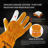 ▶ Guantes ignífugos Guantes de soldadura resistentes al fuego para hombres y mujeres, guantes de soldadura ignífugos, extra largos, resistentes al calor, guantes de piel de vacuno (L)