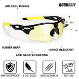 ▶ Gafas de seguridad (ámbar) de policarbonato resistentes a impactos y arañazos, gafas protectoras envolventes con bloqueo UV [paquete de 8]