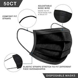 ▶ Mascarillas desechables , 50 unidades, cómodas máscaras protectoras para el hogar, oficina, viajes, 3 capas, transpirable, filtro de seguridad, antipolvo, cubierta bucal (negro)