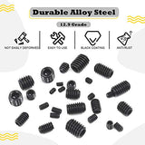💢Hilitchi - Juego de 370 tornillos surtidos en tamaños SAE, tornillos hexagonales internos, puntas Allen Grub, 12,9 clase de acero de aleación negro (15 tamaños)