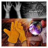 ▶ Guantes de soldador Un par / set Fire a prueba de fuego Guantes de soldadora de cuero de vaca duradera HUEVOS DE SEGURIDAD DE LOS TRABAJO DE CALOR for SOLDADURA HERRAMIENTAS DE MANO DE METAL Resisten
