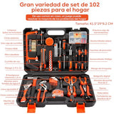 ▶ Juegos de Herramientas Manuales, Caja de Herramientas 102 en 1, Kit de Herramientas Manuales de Reparación Portátil y Universal, Adecuado para uso de Mantenimiento en el hogar, garaje y oficina