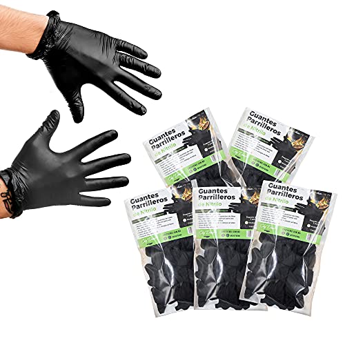 ▶  Guantes de Nitrilo Parrilleros - 15 Pares de Guantes para el Asador de Alto Rendimiento - Ideal para Cocinar y Usar en la Parrilla - Pack de 5 Paquetes de 3 Pares de Guantes c/u