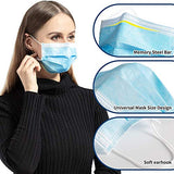 ▶ Mascarillas desechables , diseño de 3 capas, protección de cara azul transpirable con bucles elásticos, antipolvo, máscara de seguridad antipolvo para adultos, hombres, mujeres, uso interior y exterior (50 unidades)