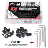 💢Hilitchi - Juego de 370 tornillos surtidos en tamaños SAE, tornillos hexagonales internos, puntas Allen Grub, 12,9 clase de acero de aleación negro (15 tamaños)