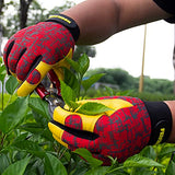 ▶ Guantes de jardinería para mujeres y hombres, guantes de trabajo de piel de oveja con pantalla táctil, guantes de trabajo de jardín flexibles y transpirables (mediano, rojo)