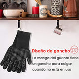 ▶ Guantes ignífugos  Barbacoa, Guantes Asador de Parrilla para Horno 1472 ℉de Silicona Guantes Cocina Aislamiento Térmico Resistente a Altas Temperaturas Antideslizantes para Cocción, Horneado, Soldadura, Corte, 13 Pulgadas (Negro)