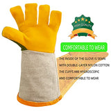 ▶ Guantes de soldador resistentes al calor, 16 pulgadas guantes de soldadura cuero de guantes de trabajo de seguridad de cuero para barbacoa, horno, soldador Tig, jardín y manejo de animales