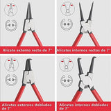 Juego de Alicate de Anillo a Presión, 4 Piezas, Alicates Internos y Externos de 7-inch, Alicates de Mandíbula Recta/Doblada, Alicates de Clip en C, Juego de Alicates de Anillo de Resorte (Rojo)