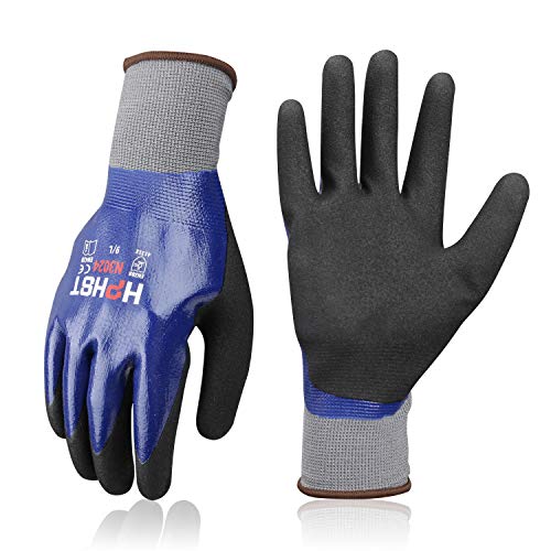 ▶ Guantes de jardinería  impermeables, 3 pares de guantes de seguridad de trabajo resistentes al aceite, guantes de jardinería con revestimiento de nitrilo para hombres y mujeres, color azul, mediano, 3 pares
