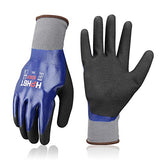 ▶ Guantes de jardinería  impermeables, 3 pares de guantes de seguridad de trabajo resistentes al aceite, guantes de jardinería con revestimiento de nitrilo para hombres y mujeres, color azul, mediano, 3 pares