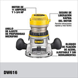 DEWALT Router Rebajadora Fresadora Circular de 1/2 - 1/4 Pulgadas (6.35mm - 13mm) de Diametro 750W DW616