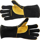 ▶Guantes de soldador, de piel, resistentes al calor, resistentes al fuego, con costuras de Kevlar, resistentes al calor, para soldar, horno, parrilla, barbacoa, chimenea, estufa, soporte para ollas, soldador, 40,6 cm