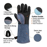 ▶ Guantes de soldador Ajuste for trabajos de soldador con soldadores de palma azul de espeso vaca, cuero, cuero, estufa de cocina, pinchazos, resistente a la punción Barbacoa Guante