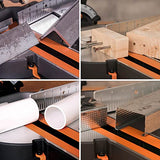 Ingletadora Evolution Power Tools R185SMS+ con corte multimaterial, bisel de 45 grados, inglete de 50 grados, guía de 210 mm, hoja incluida corta madera, plástico, metal y más (1500 W, 230 V, 185 mm)