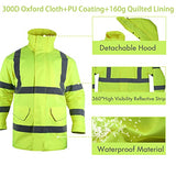 ▶ Chaqueta de seguridad reflectante de alta visibilidad para hombre, impermeable, clase 3 ANSI, forro acolchado (amarillo, 5XL)