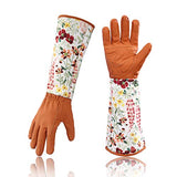 ▶ Guantes de jardinería profesionales de manga larga para mujer, guantes de jardín (marrón)