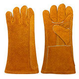 ▶ Guantes de soldador resistentes al calor y al fuego, guantes de trabajo de seguridad de cuero de 14 pulgadas para barbacoa, horno, soldador Tig, jardín y manipulación de animales