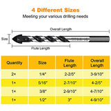 ▶ Juego de Brocas de hormigón y mampostería, juego de brocas profesionales (5 piezas) para vidrio, ladrillo, plástico, cemento, madera, azulejos, etc., punta de carburo de resistencia industrial, 1/4"-1/2"