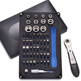 ▶ Juego de 54 pizeas puntas destornilladores de trinquete (acero S2), enchufe de 1/4 pulgadas, adaptador de enchufe, soporte de broca de extensión, engranaje de 36 dientes, EDC de ángulo recto con mango de 90 grados reversible